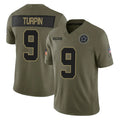 Tlead D.Cowboys #9 KaVontae Turpin Player Olive 2025 Salute to Service Limited Home Game Stitched Jerseys