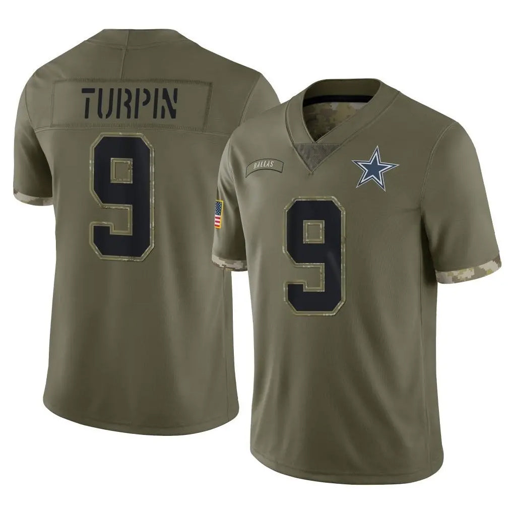 Tlead D.Cowboys #9 KaVontae Turpin Player Olive Salute to Service Limited Game Stitched Jerseys