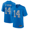 Tlead D.Lions Alternate Game Stitched Jerseys Throwback - Blue - #14 Amon-Ra St. Brown Player