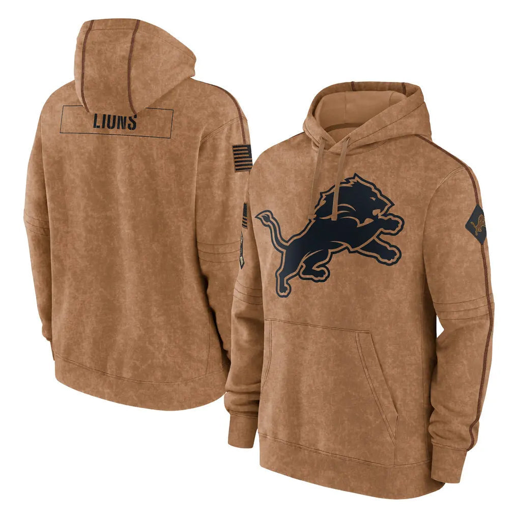 Tlead D.Lions Brown Salute to Service Hoodies Limited Game Blank Player Stitched Jerseys
