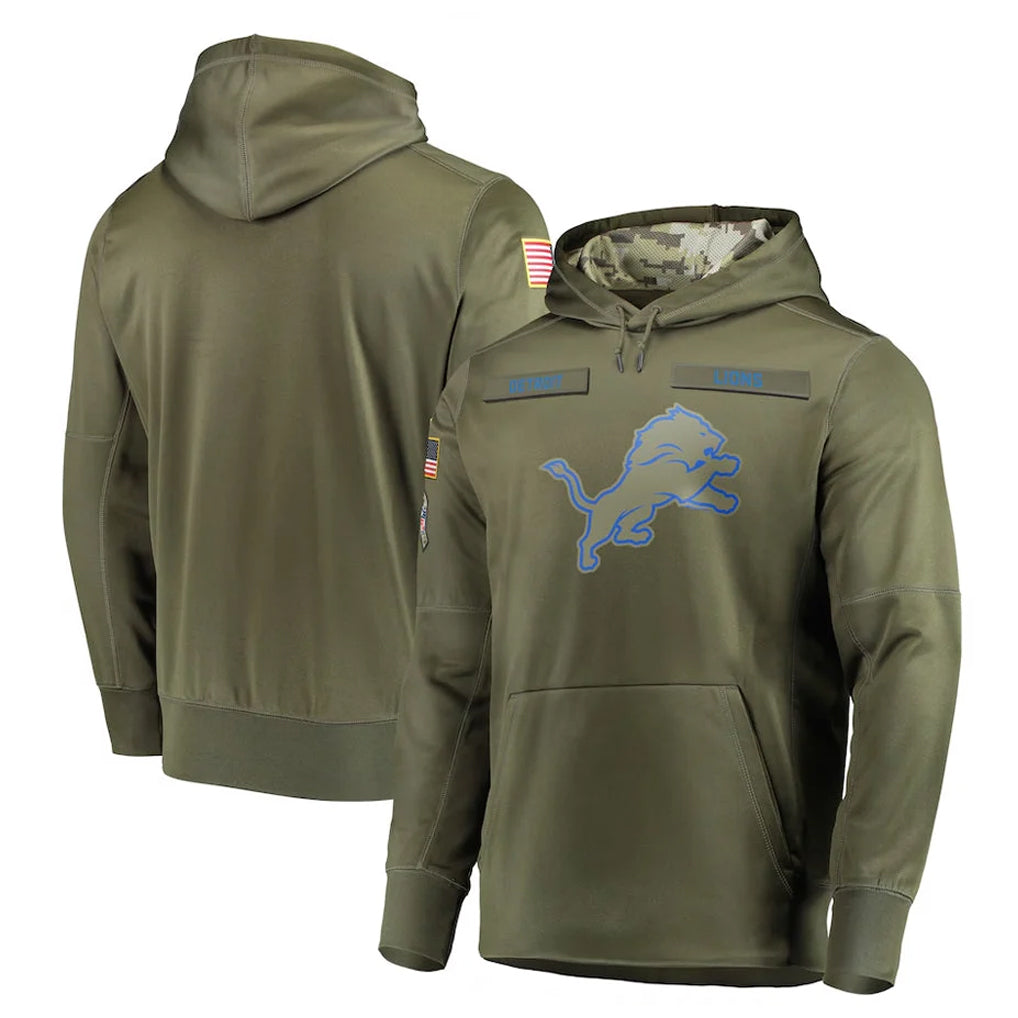 Tlead D.Lions Olive Salute to Service Pullover Hoodies Home Game Blank Player Stitched Jerseys