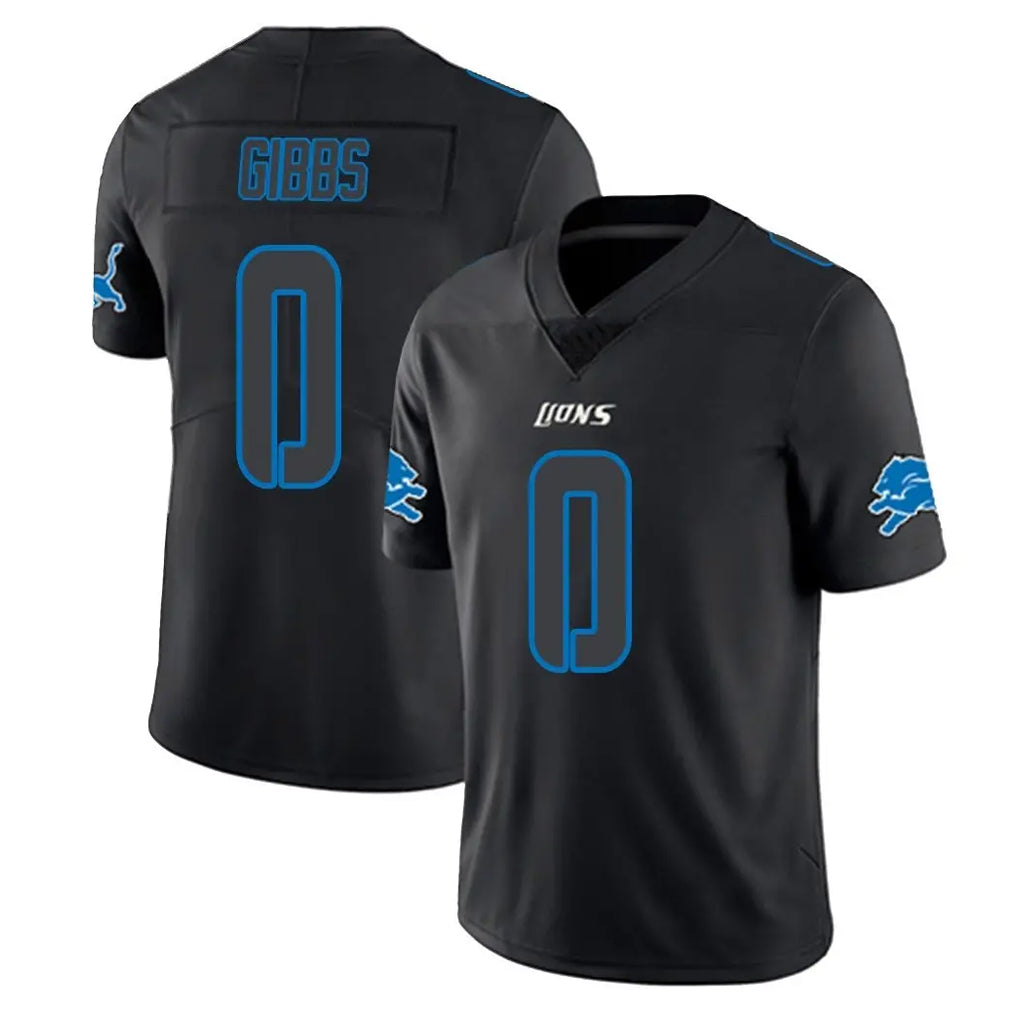 Tlead D.Lions #0 Jahmyr Gibbs Player Black Impact Limited Home Game Stitched Jerseys
