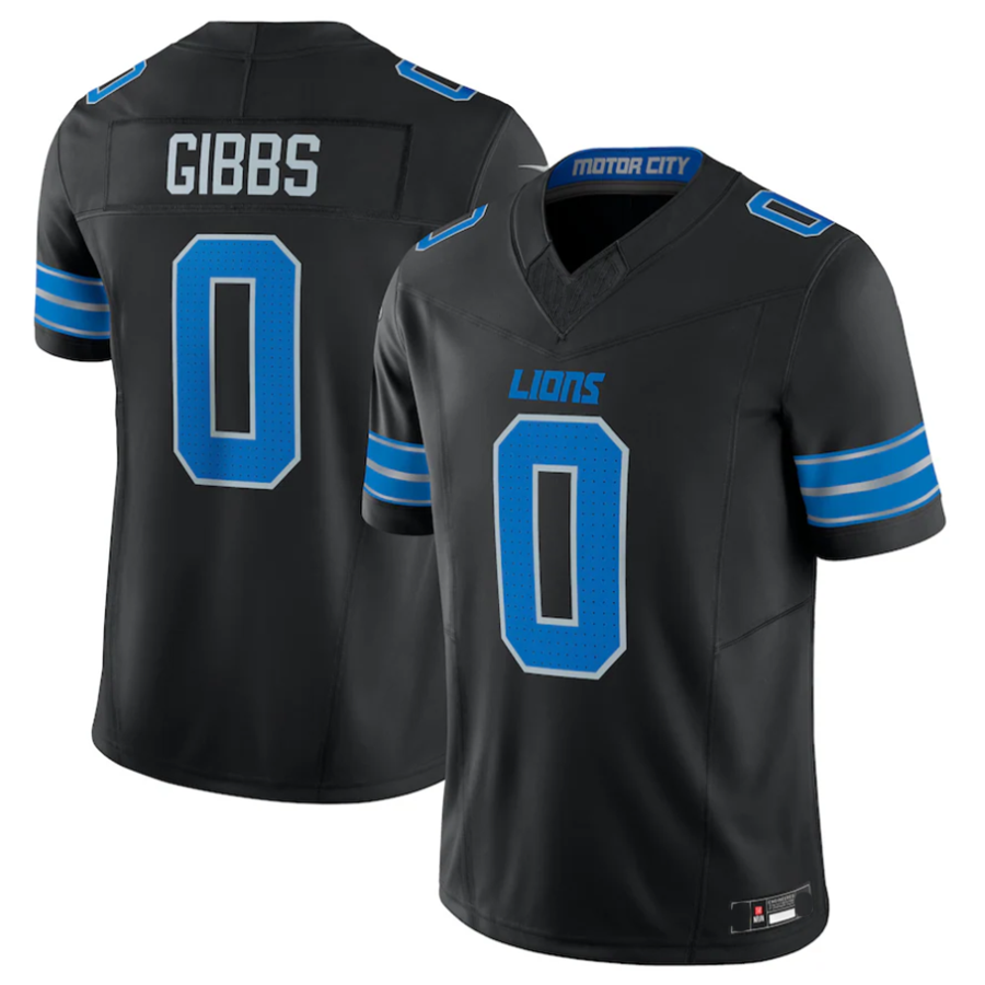 Tlead D.Lions #0 Jahmyr Gibbs Player Black Vapor F.U.S.E. Limited Replica Stitched Jerseys