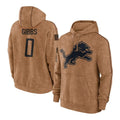 Tlead D.Lions #0 Jahmyr Gibbs Player Brown Salute to Service Hoodies Limited Game Stitched Jerseys