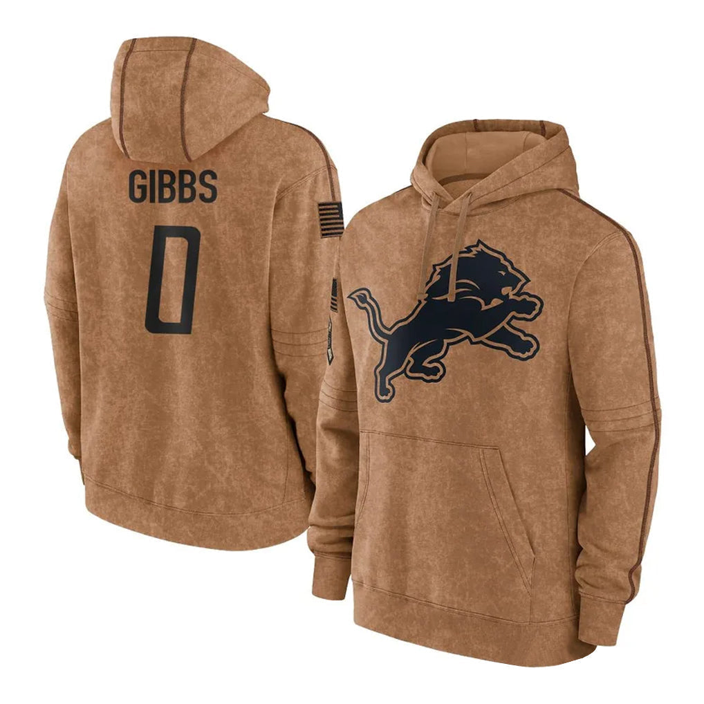 Tlead D.Lions #0 Jahmyr Gibbs Player Brown Salute to Service Hoodies Limited Game Stitched Jerseys