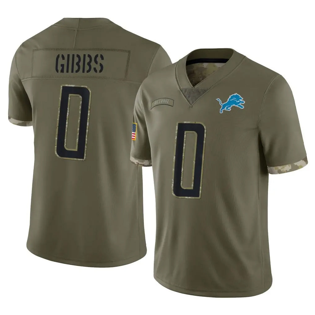 Tlead D.Lions #0 Jahmyr Gibbs Player Olive Salute To Service Limited Stitched Jerseys