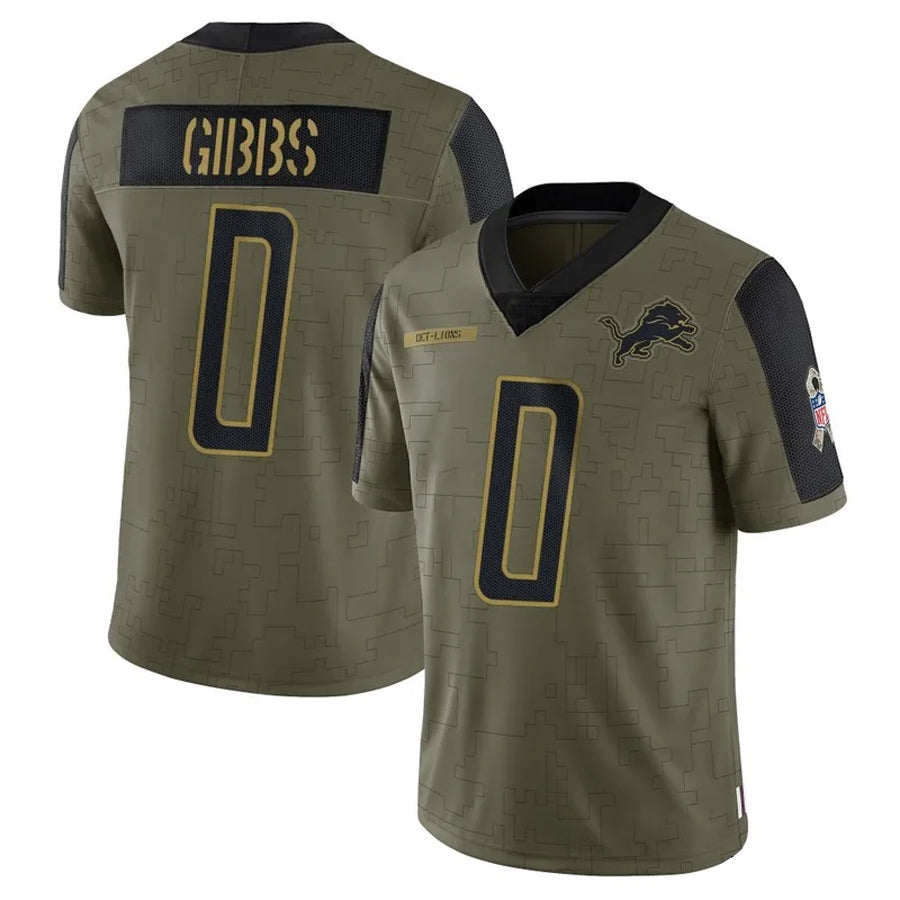 Tlead D.Lions #0 Jahmyr Gibbs Player Salute To Service Olive Stitched Jerseys