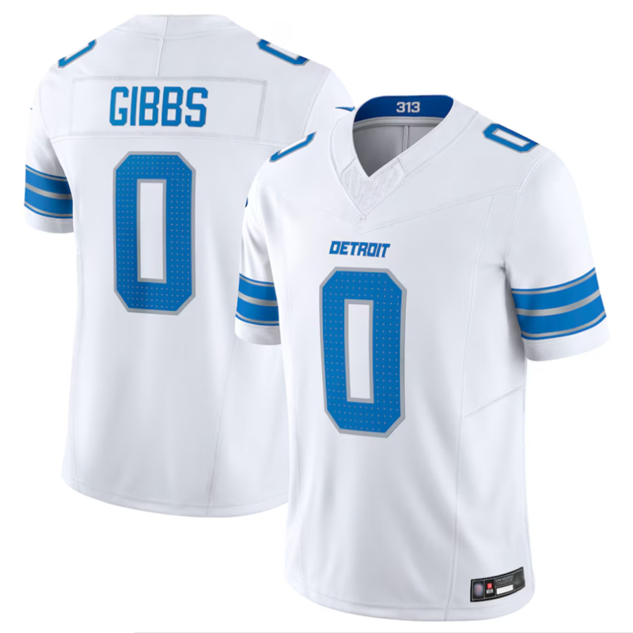 Tlead D.Lions #0 Jahmyr Gibbs Player White Vapor F.U.S.E. Limited Replica Stitched Jerseys