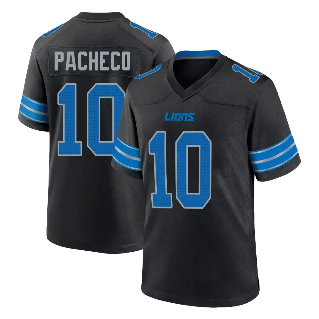 Tlead D.Lions #10 Isiah Pacheco Player Black Alternate Home Game Stitched Jerseys