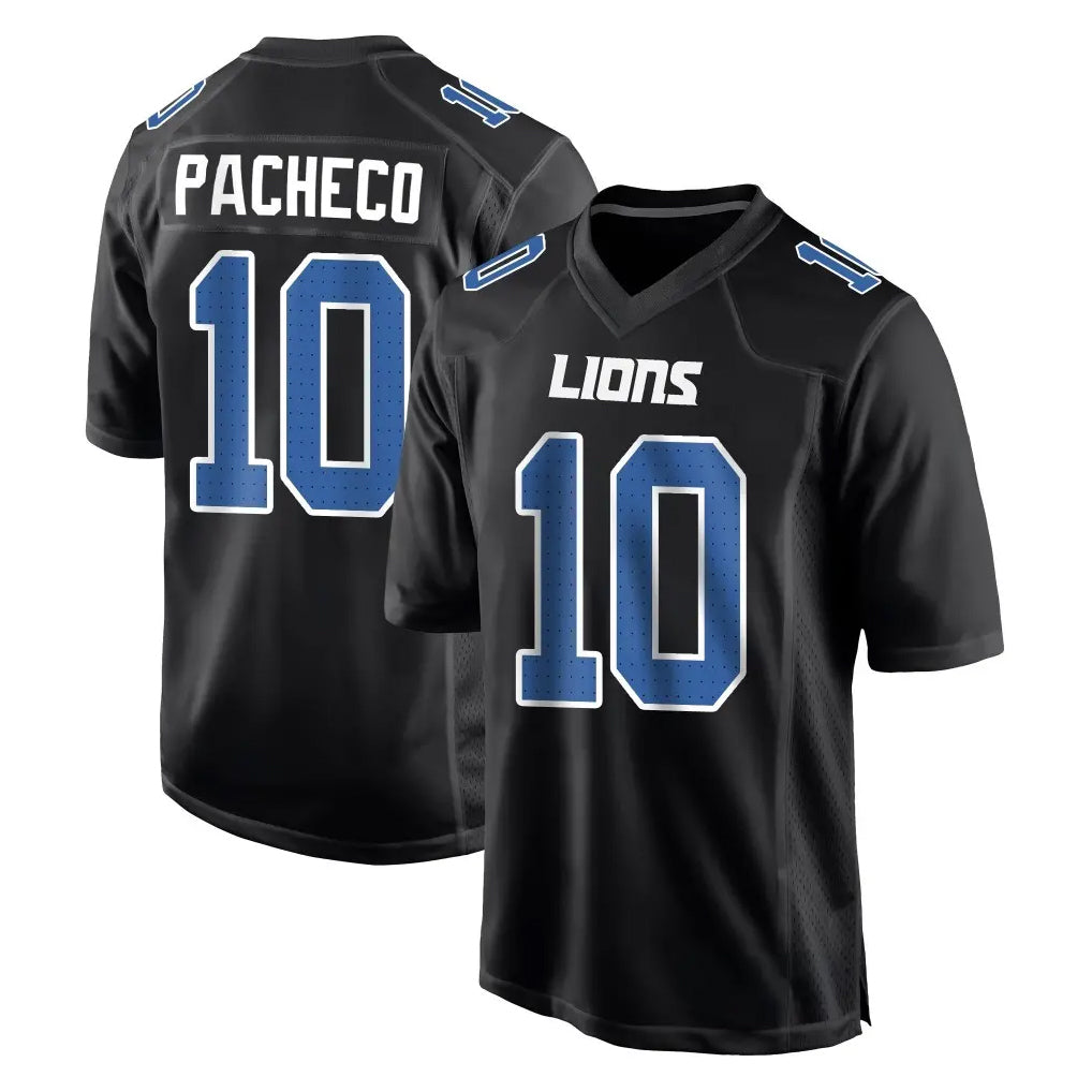 Tlead D.Lions #10 Isiah Pacheco Player Black Fashion Home Game Stitched Jerseys