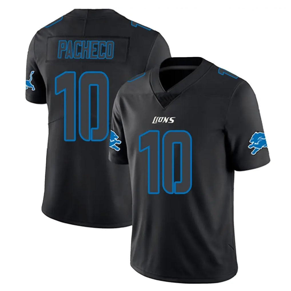 Tlead D.Lions #10 Isiah Pacheco Player Black Impact Limited Home Game Stitched Jerseys