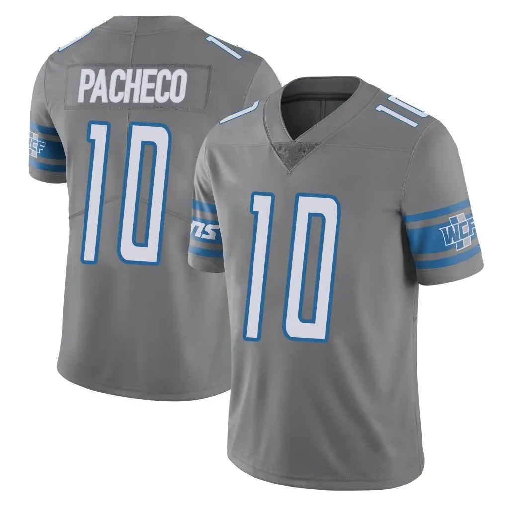 Tlead D.Lions #10 Isiah Pacheco Player Gray Vapor Untouchable Limited Home Game Stitched Jerseys