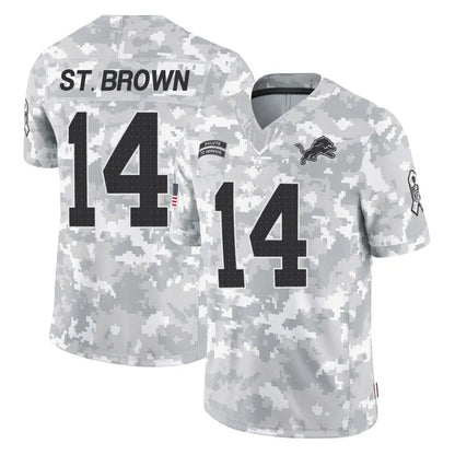 Tlead D.Lions #14 Amon-Ra St. Brown Player Arctic Camo Salute To Service Limited Stitched Jerseys