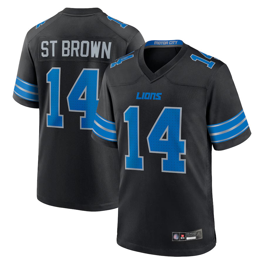 Tlead D.Lions #14 Amon-Ra St. Brown Player Black 2nd Alternate Game Stitched Jerseys