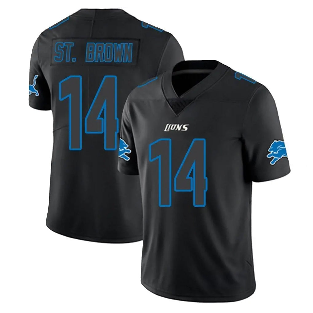 Tlead D.Lions #14 Amon-Ra St. Brown Player Black Impact Limited Home Game Stitched Jerseys