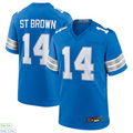 Tlead D.Lions #14 Amon-Ra St. Brown Player Blue Game Stitched Jerseys