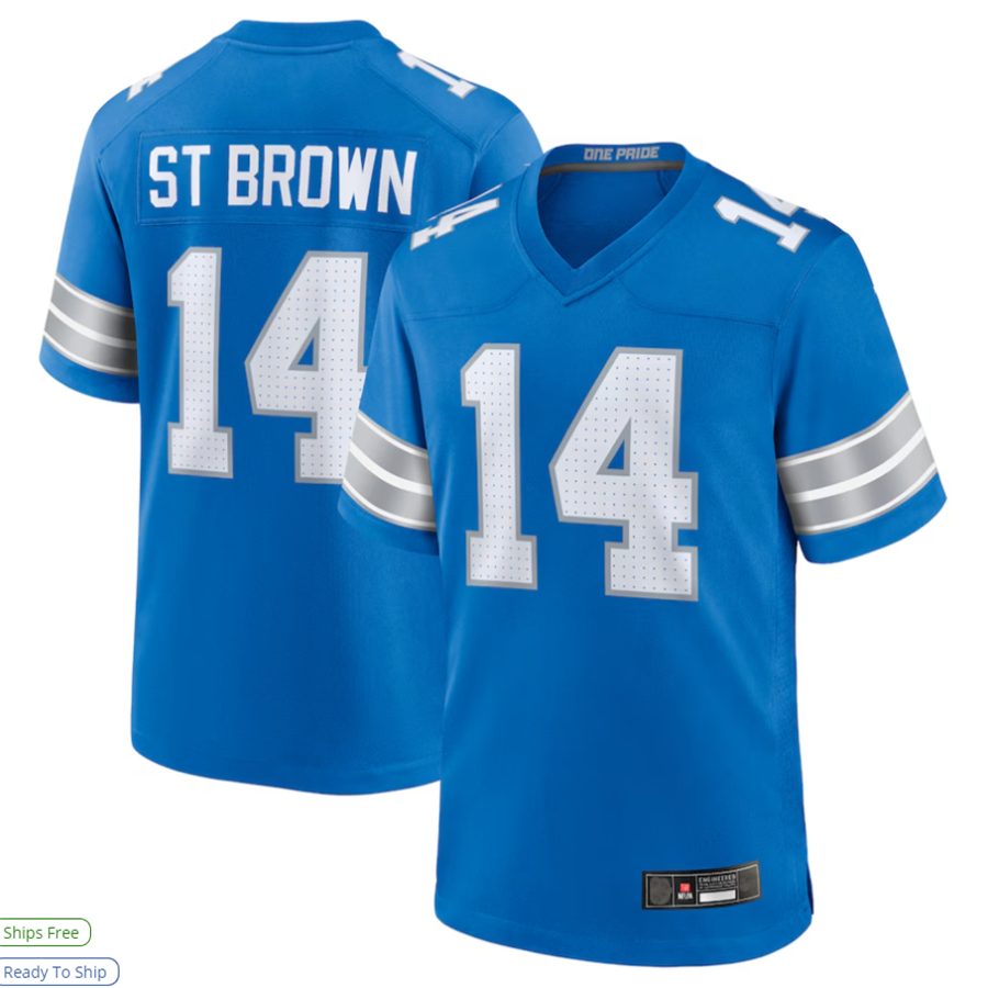 Tlead D.Lions #14 Amon-Ra St. Brown Player Blue Game Stitched Jerseys