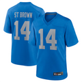 Tlead D.Lions #14 Amon-Ra St. Brown Player Blue Game Replica Stitched Jerseys