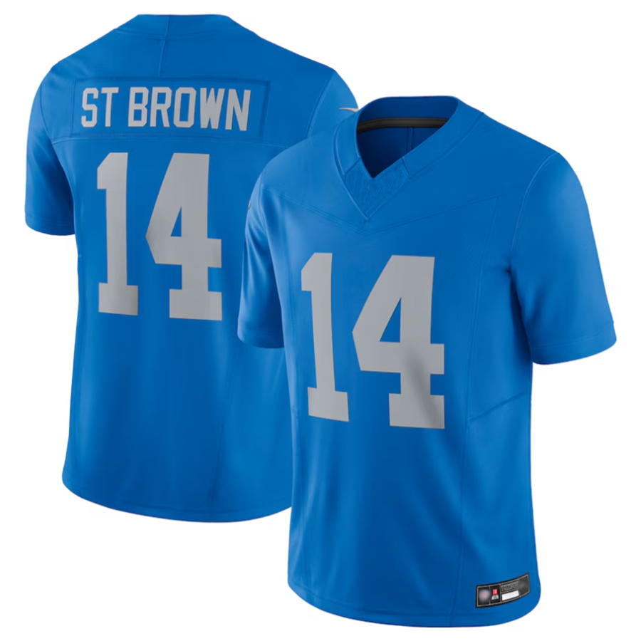 Tlead D.Lions #14 Amon-Ra St. Brown Player Blue Vapor F.U.S.E. Limited Stitched Jerseys