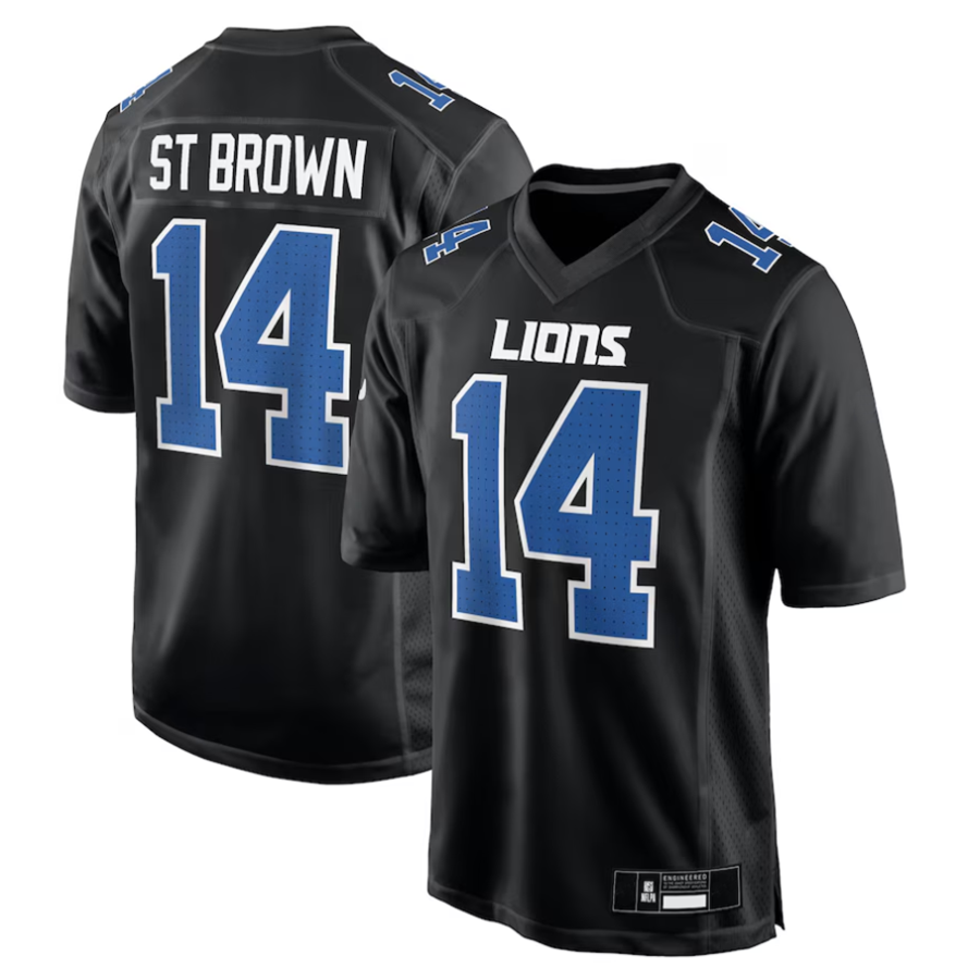 Tlead D.Lions #14 Amon-Ra St. Brown Player Carbon Black Fashion Stitched Jerseys