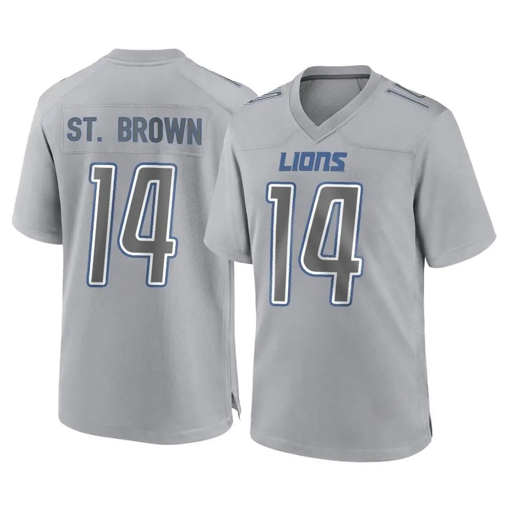 Tlead D.Lions #14 Amon-Ra St. Brown Player Gray Atmosphere Fashion Home Game Stitched Jerseys