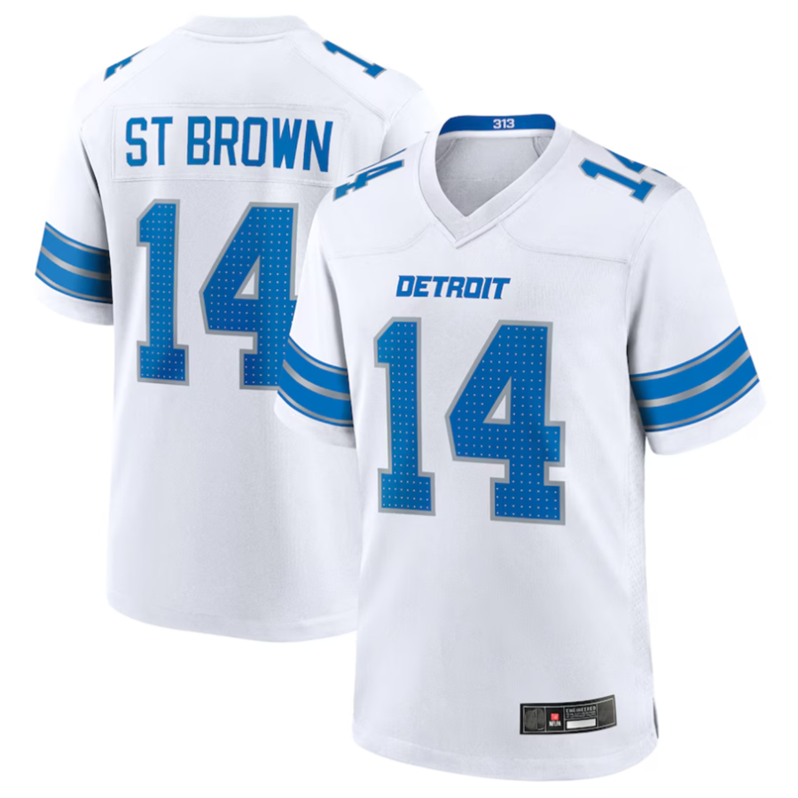 Tlead D.Lions #14 Amon-Ra St. Brown Player White Game Stitched Jerseys