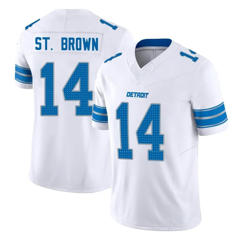Tlead D.Lions #14 Amon-Ra St. Brown Player White Limited Vapor F.U.S.E. Alternate Home Game Stitched Jerseys