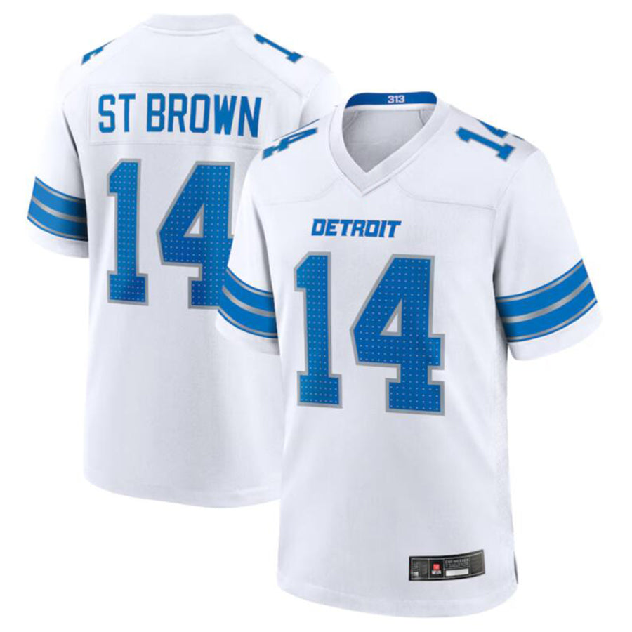 Tlead D.Lions #14 Amon-Ra St. Brown White Game Jersey American Stitched Jerseys