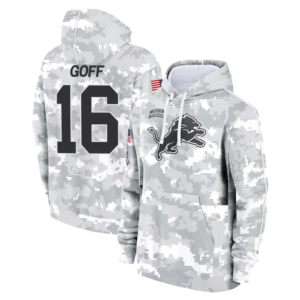 Tlead D.Lions #16 Jared Goff Player Arctic Camo Salute to Service Hoodies Limited Game Stitched Jerseys