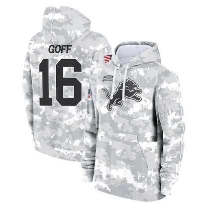 Tlead D.Lions #16 Jared Goff Player Arctic Camo Salute to Service Hoodies Limited Game Stitched Jerseys