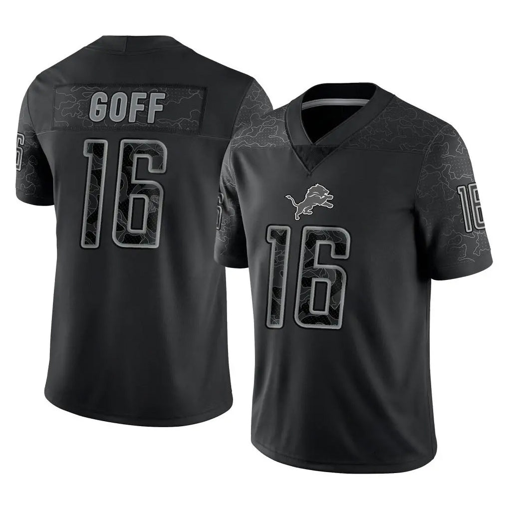 Tlead D.Lions #16 Jared Goff Player Black REFLECTIVE Limited Stitched Jerseys
