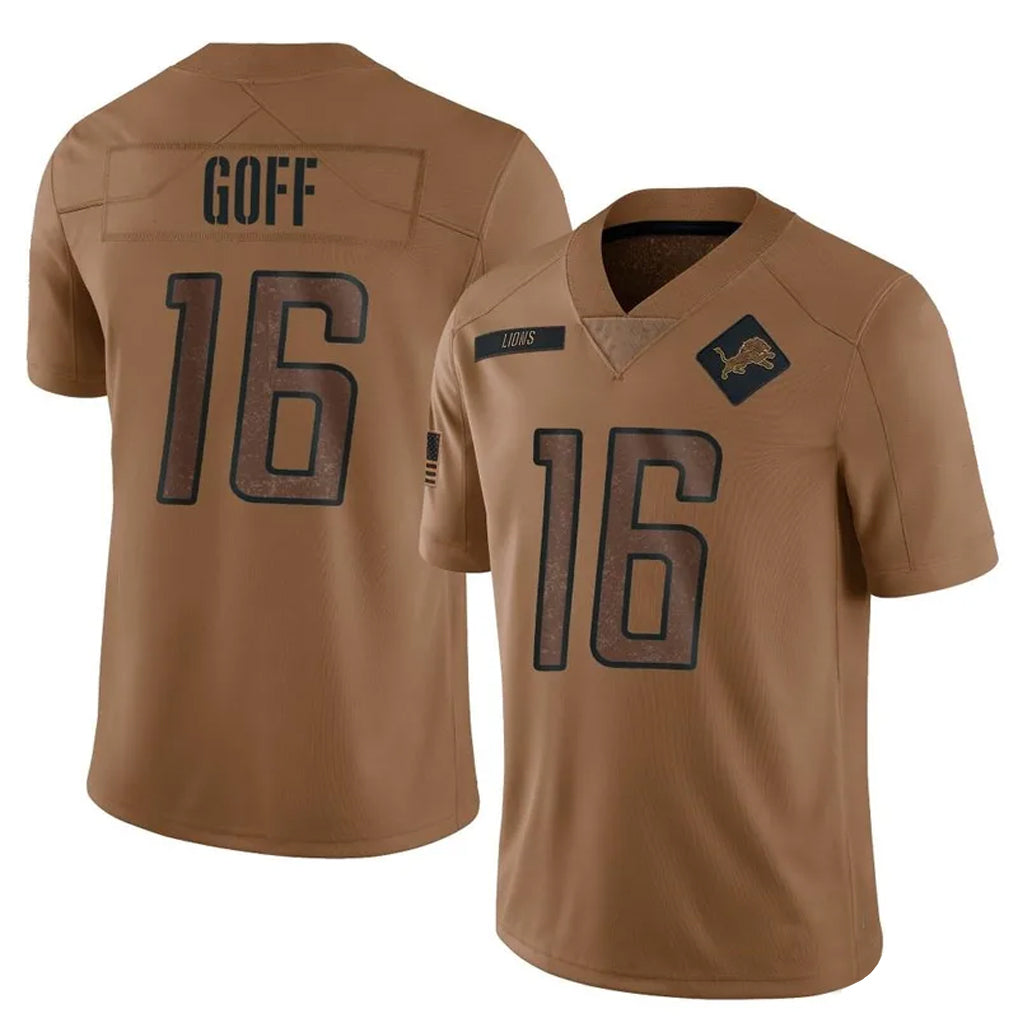Tlead D.Lions #16 Jared Goff Player Brown Salute To Service Limited Stitched Jerseys