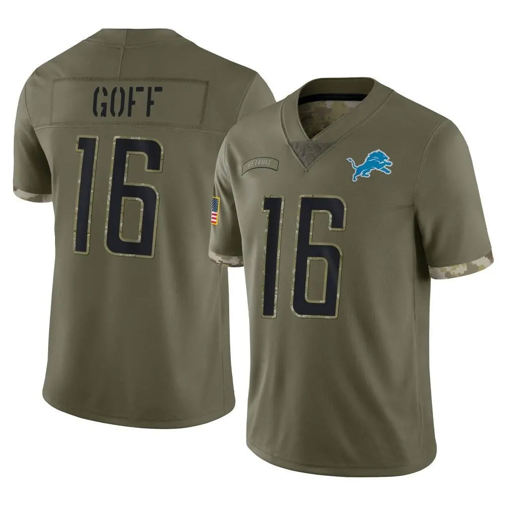 Tlead D.Lions #16 Jared Goff Player Salute To Service Limited Olive Stitched Jerseys