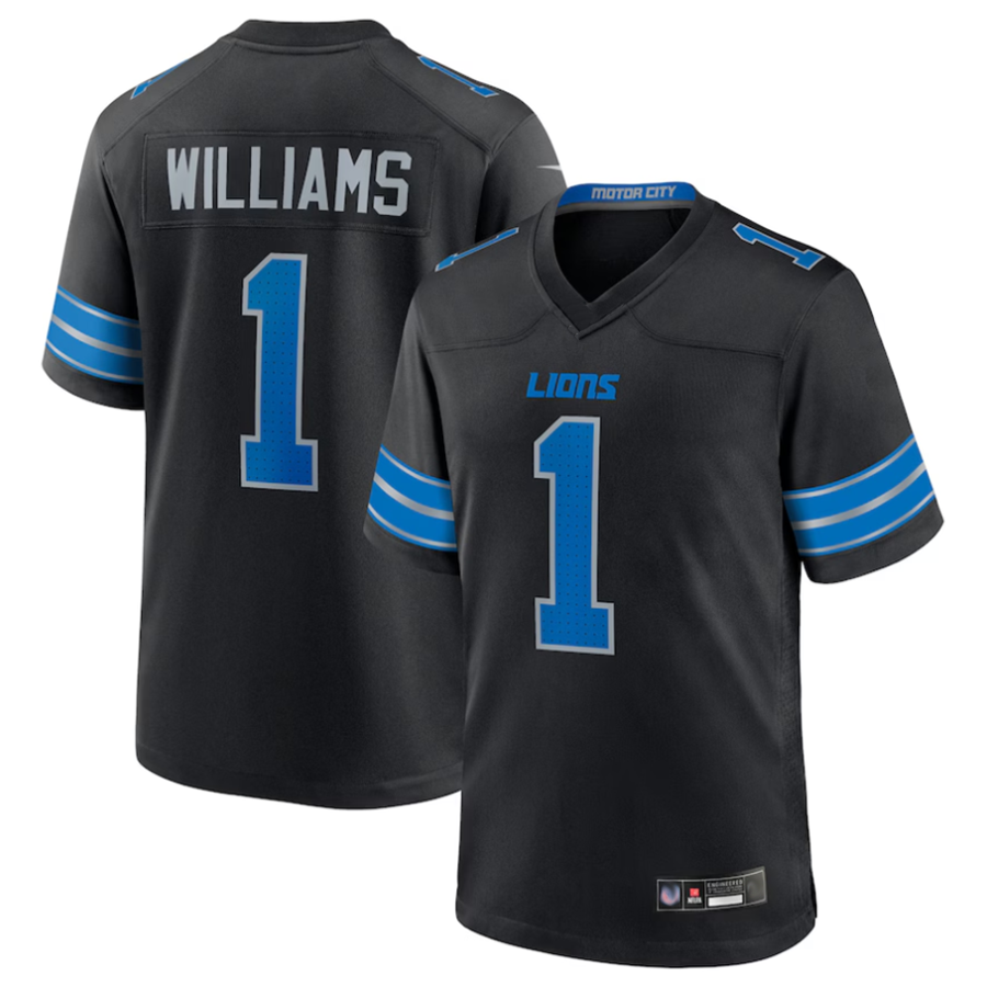 Tlead D.Lions #1 Jameson Williams Player Black Replica Game Stitched Jerseys