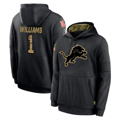 Tlead D.Lions #1 Jameson Williams Player Black Salute to Service Hoodies Limited Game Stitched Jerseys
