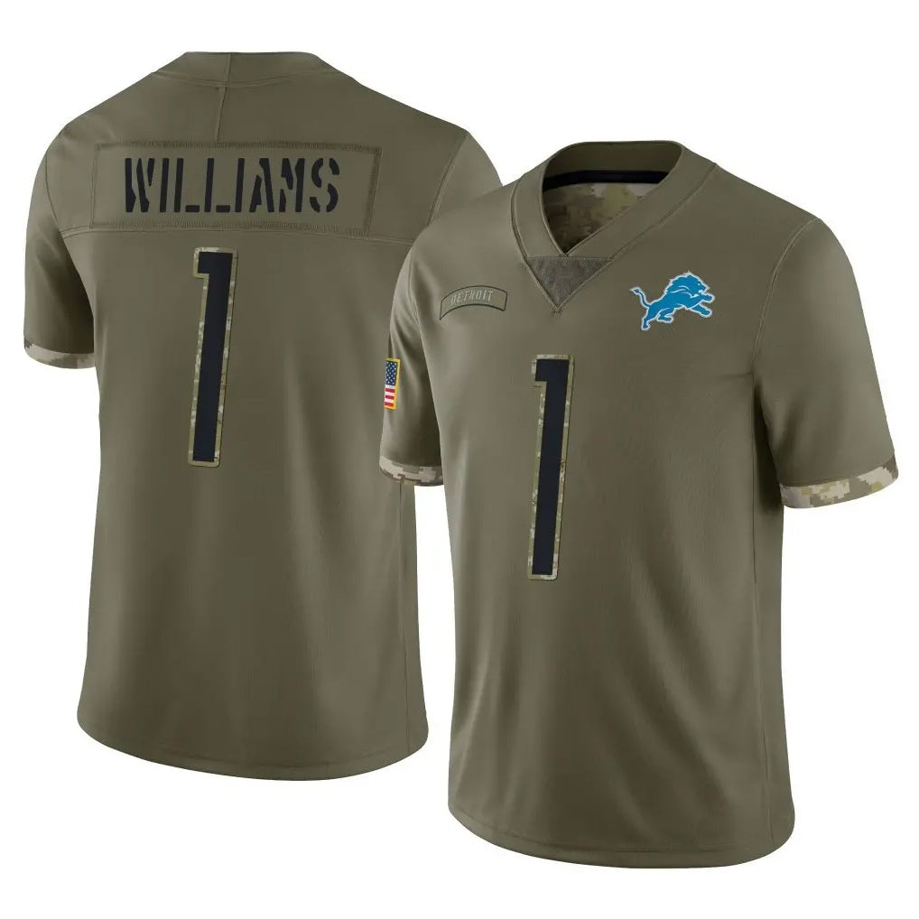 Tlead D.Lions #1 Jameson Williams Player Olive Salute To Service Limited Stitched Jerseys