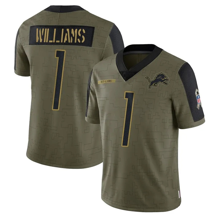 Tlead D.Lions #1 Jameson Williams Player White Home Game Stitched Jerseys