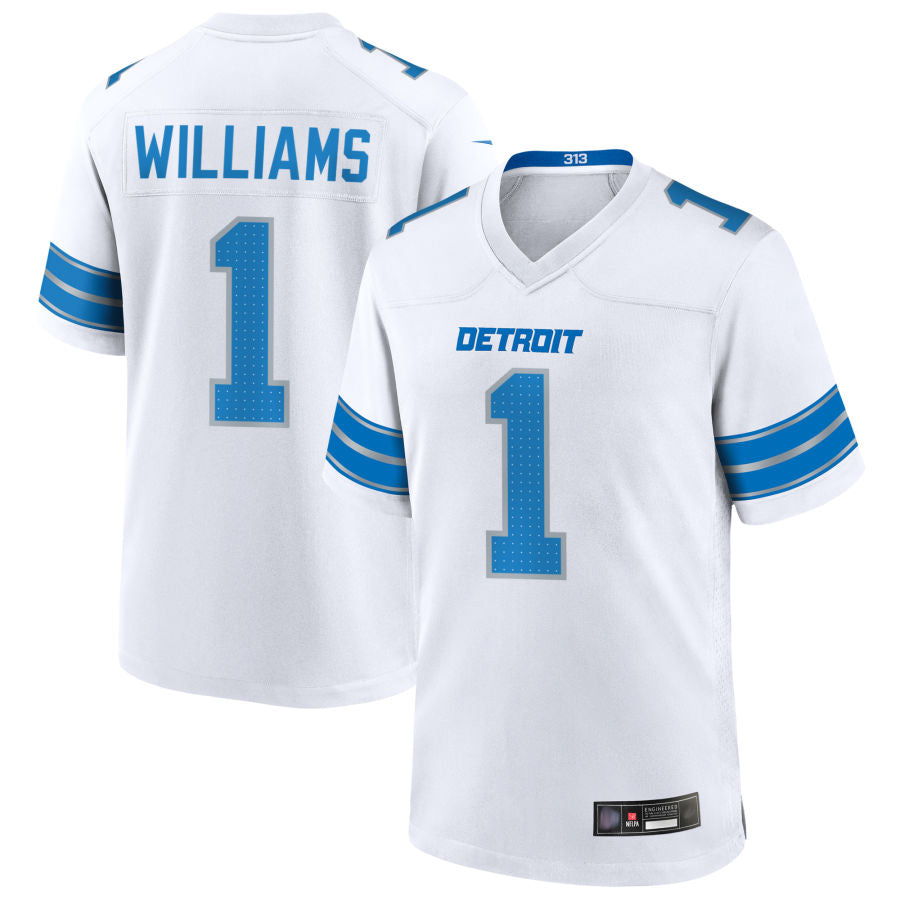 Tlead D.Lions #1 Jameson Williams Player White Home Game Football Jerseys