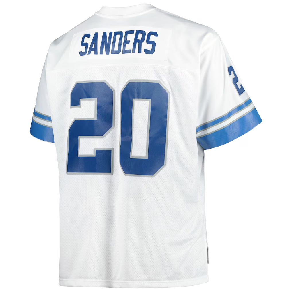 Tlead D.Lions #20 Barry Sanders Mitchell & Ness White Big & Tall 1996 Retired Player Replica Stitched Puhic Jersey