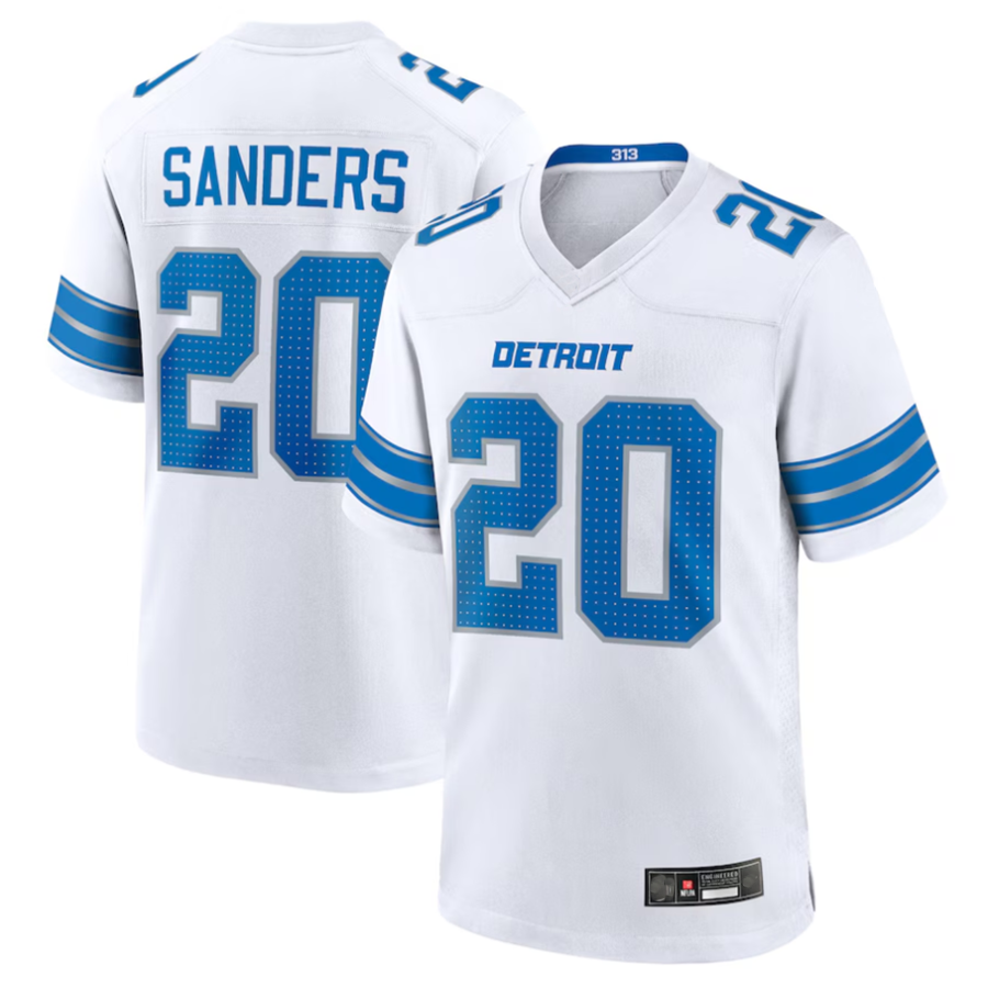 Tlead D.Lions #20 Barry Sanders Player White Game Stitched Jerseys