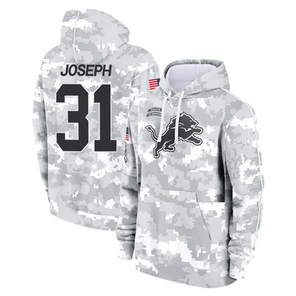 Tlead D.Lions #31 Kerby Joseph Player Arctic Camo Salute to Service Hoodies Limited Game Stitched Jerseys