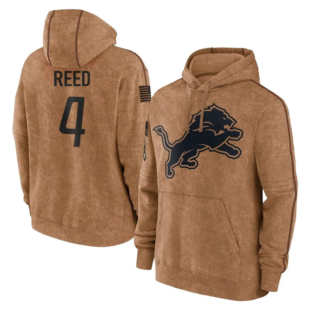 Tlead D.Lions #4 D.J. Reed Player Brown Salute to Service Hoodies Limited Game Stitched Jerseys