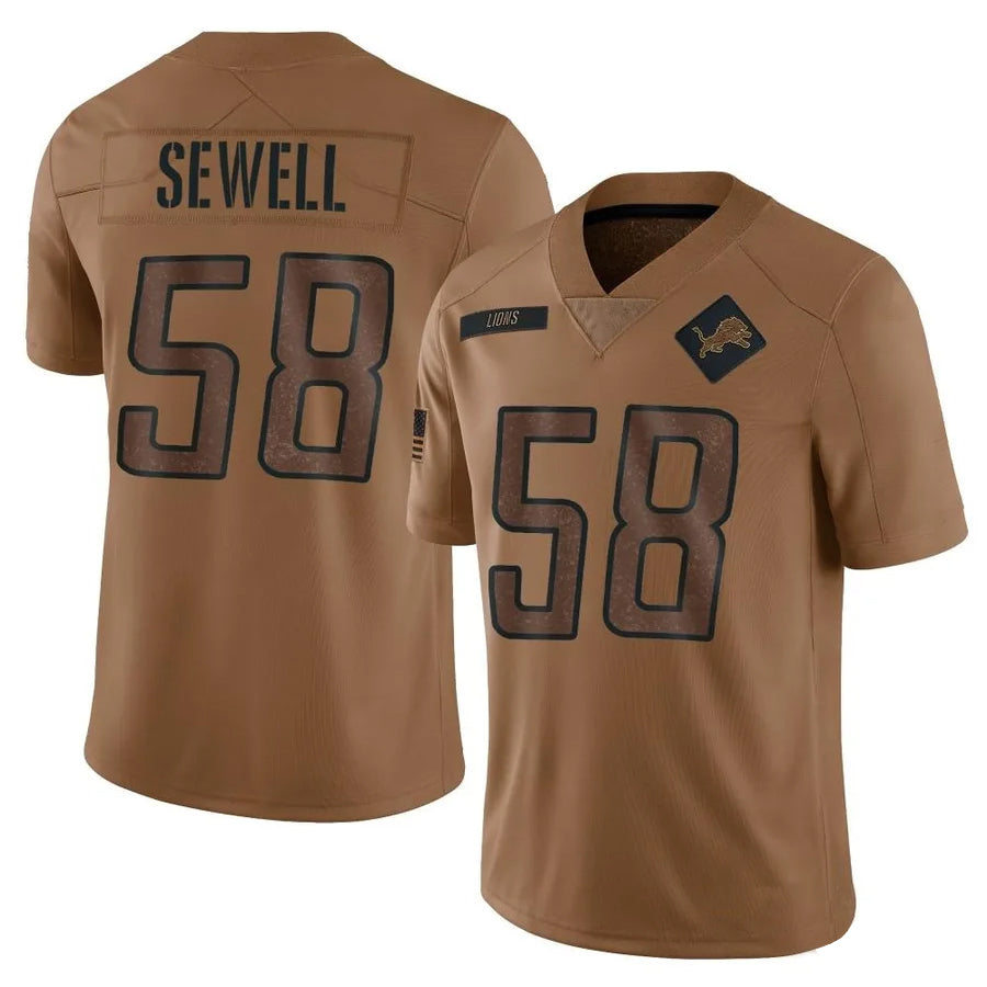 Tlead D.Lions #58 Penei Sewell Player Brown Salute To Service Limited Stitched Jerseys