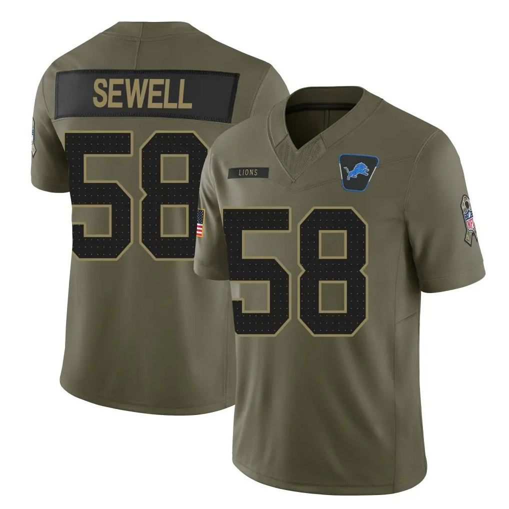 Tlead D.Lions #58 Penei Sewell Player Olive 2025 Salute To Service Limited Home Game Stitched Jerseys