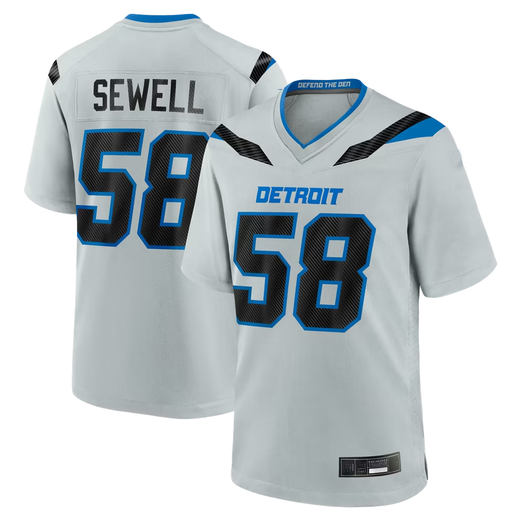 Tlead D.Lions #58 Penei Sewell Silver 2026 Rivalries Collection Game Stitched Jerseys