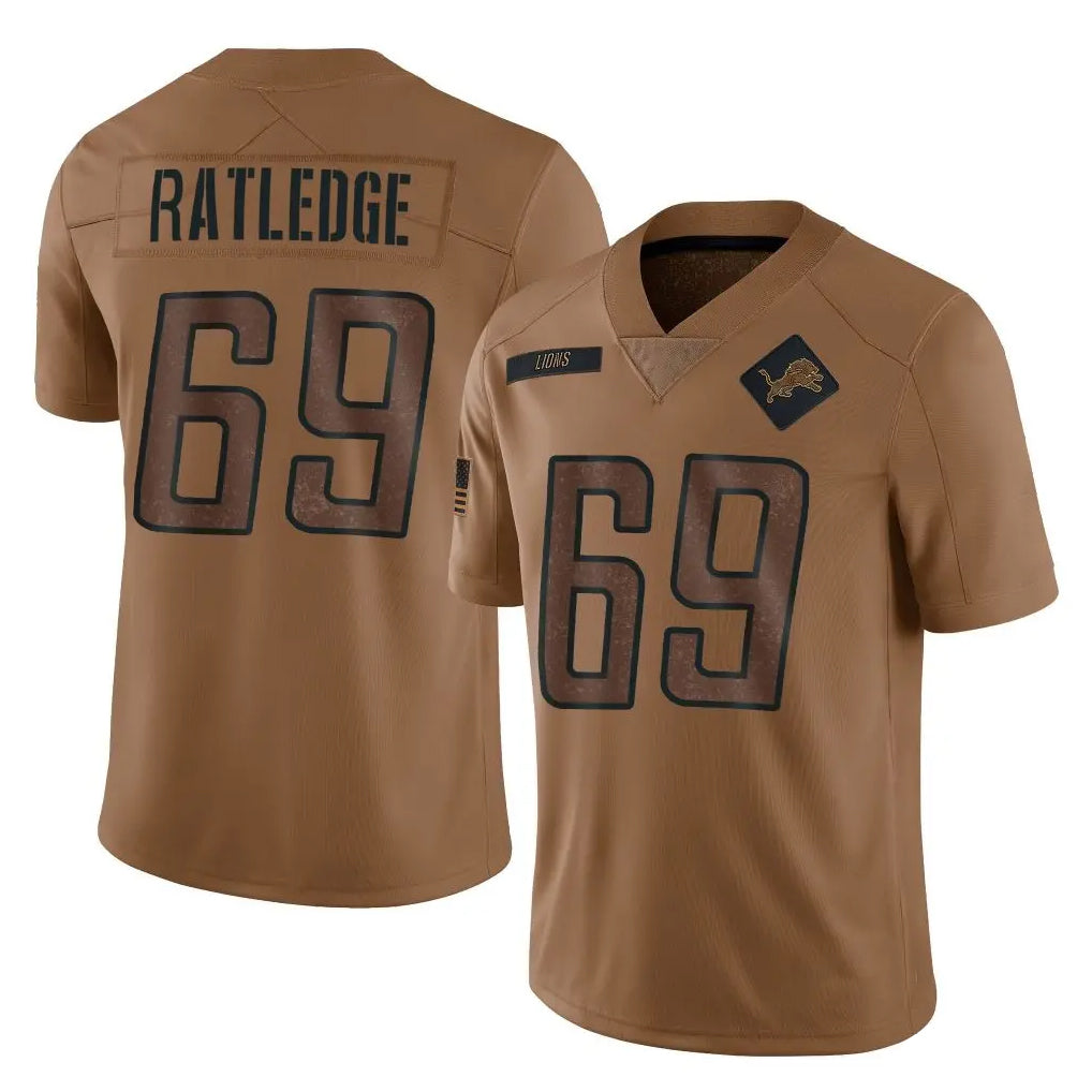 Tlead D.Lions #69 Tate Ratledge Player Brown Salute To Service Limited Stitched Jerseys