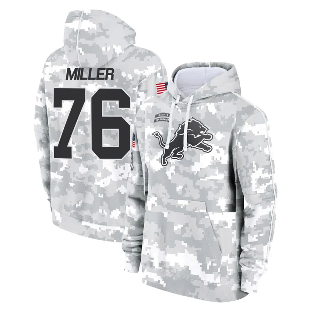 Tlead D.Lions #76 Blake Miller Player Arctic Camo Salute to Service Hoodies Limited Game Stitched Jerseys
