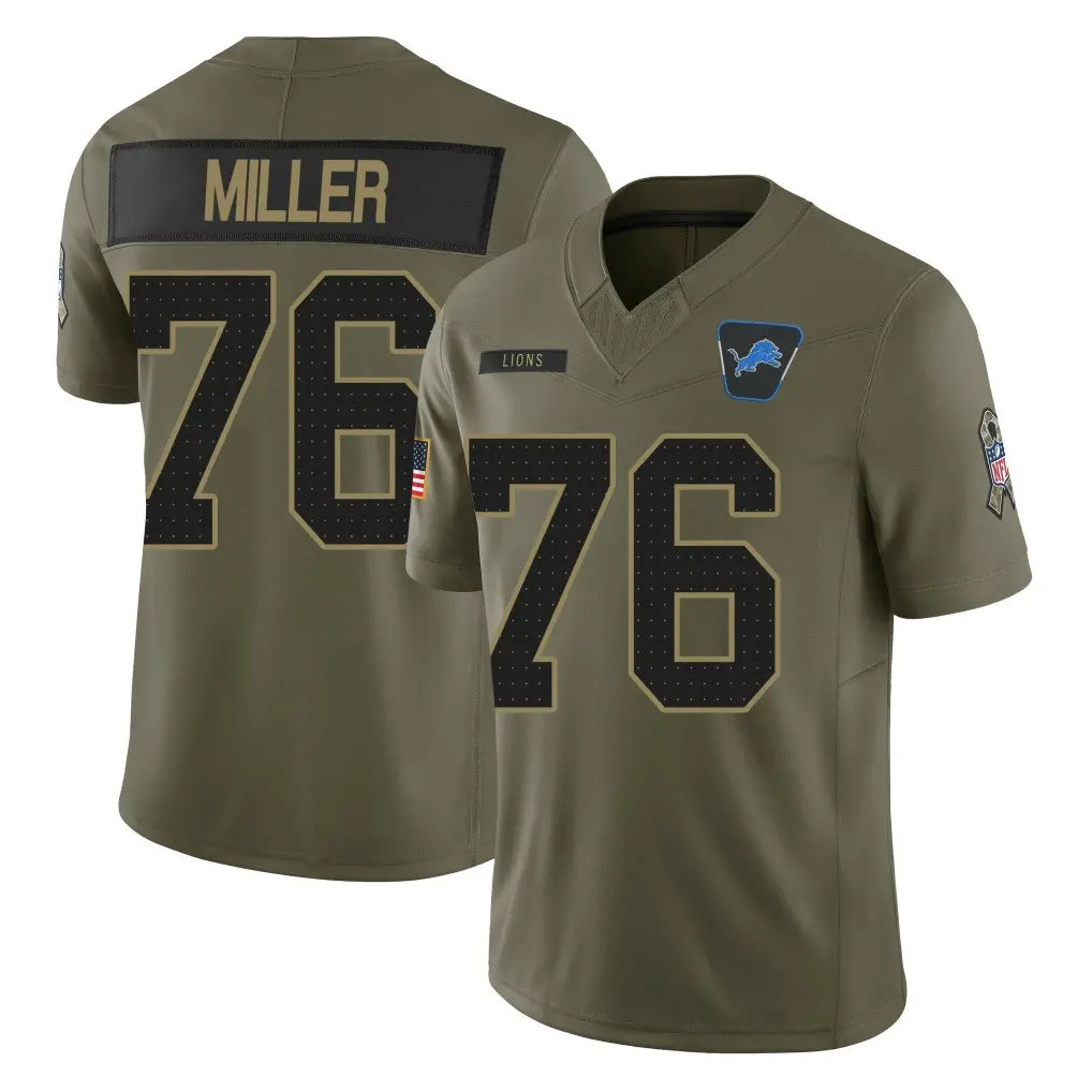 Tlead D.Lions #76 Blake Miller Player Olive 2025 Salute To Service Limited Home Game Stitched Jerseys