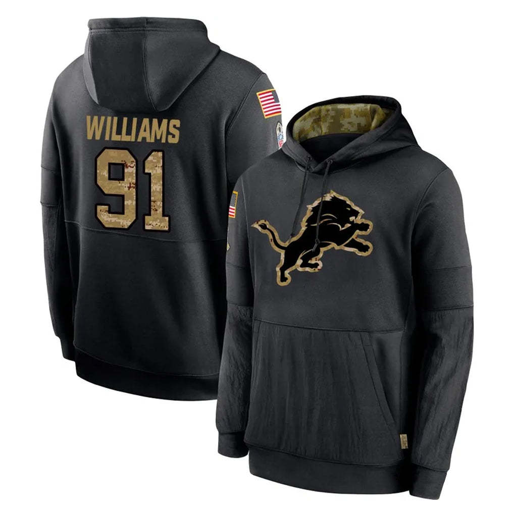 Tlead D.Lions #91 Tyleik Williams Player Black Salute to Service Hoodies Limited Game Stitched Jerseys