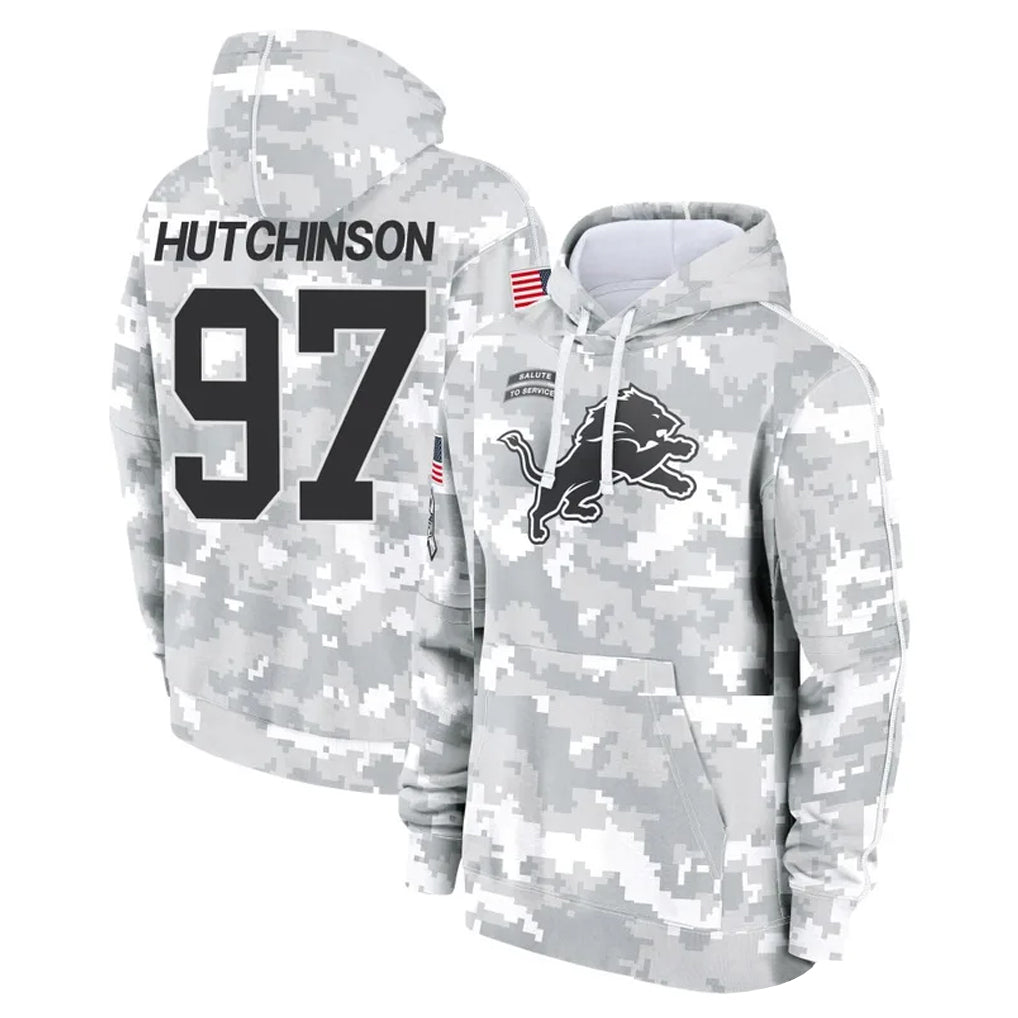 Tlead D.Lions #97 Aidan Hutchinson Player Arctic Camo Salute to Service Hoodies Limited Game Stitched Jerseys